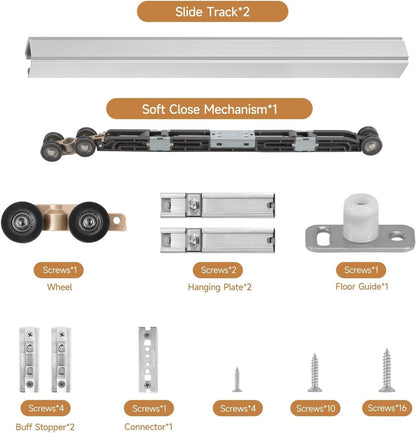 Pocket Door Sliding Hardware Kit 72" 1.8m Soft Close Heavy Duty Aluminium Track