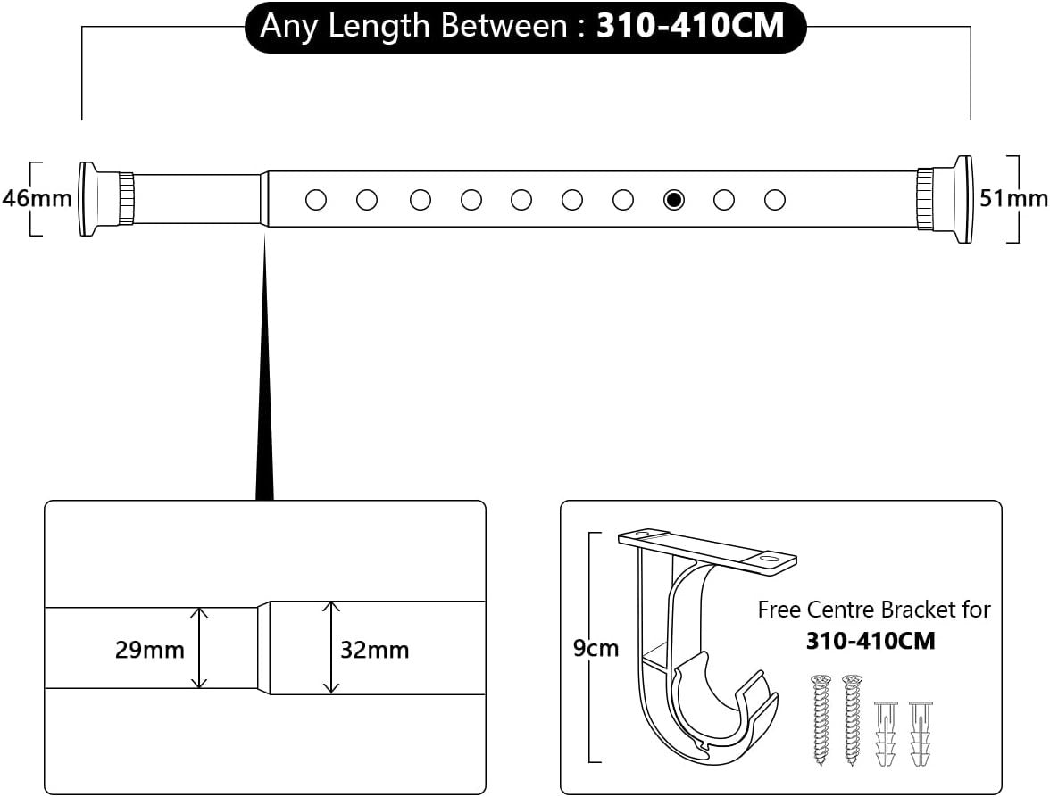 Heavy Duty Tension Shower Curtain Rail Adjustable Rustproof Bathroom Rod
