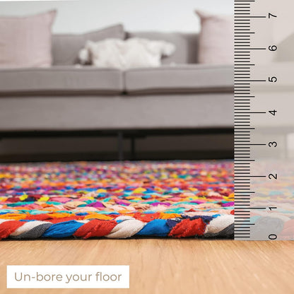 Braided Cotton Rug 4x6ft Reversible Boho Handmade Multicolour Chindi Area Mat