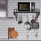 Wall Mounted Pot Pan Rack 45cm Kitchen Shelf Utensil Holder Black Steel