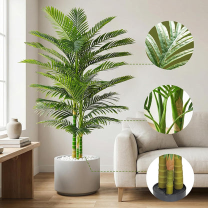 210cm Artificial Golden Cane Palm Tree Faux Indoor Plant 3 Trunks w Planter Pot