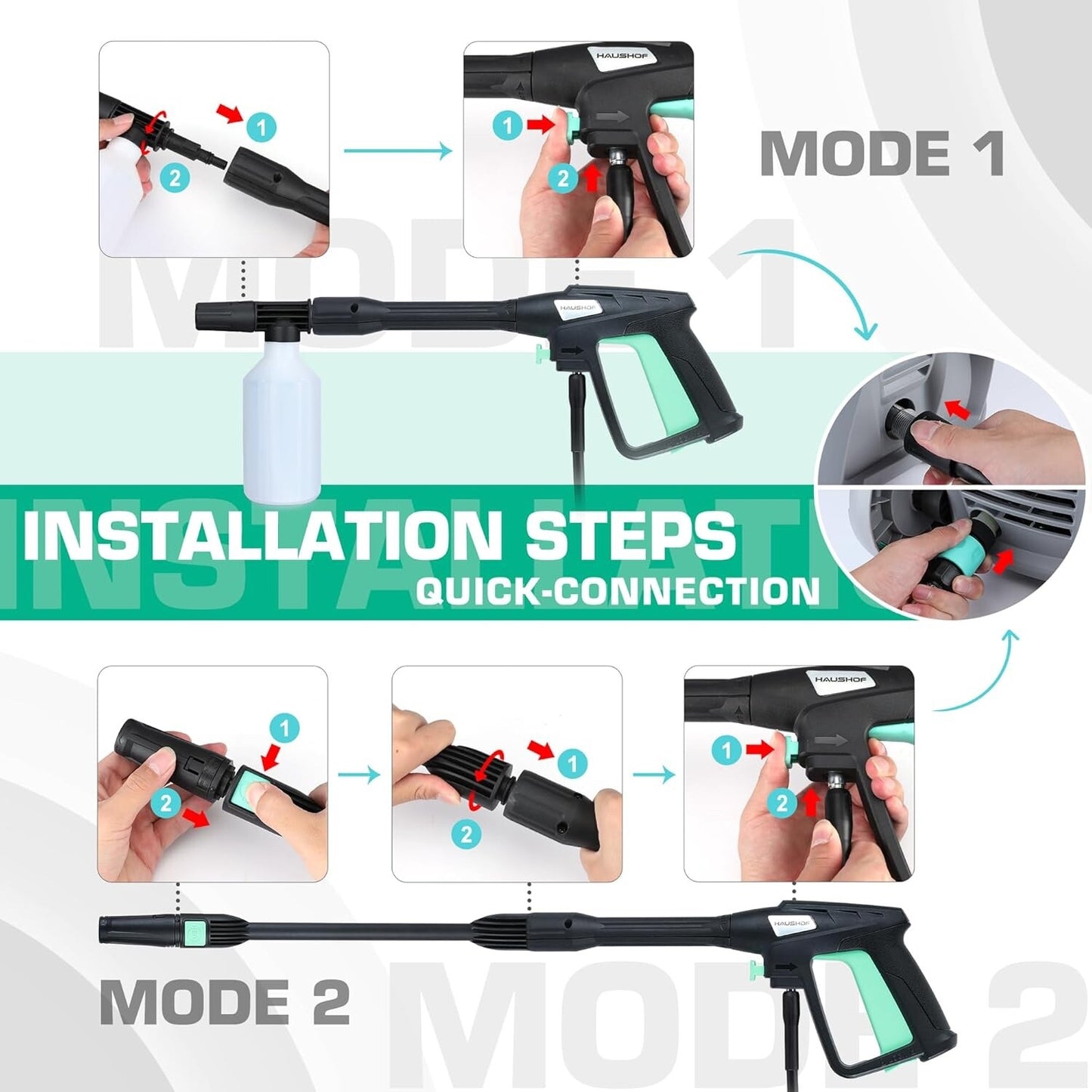 HAUSHOF High Pressure Washer 2 IN 1 Portable Electric Jet Washer 135 Bar 426L/H