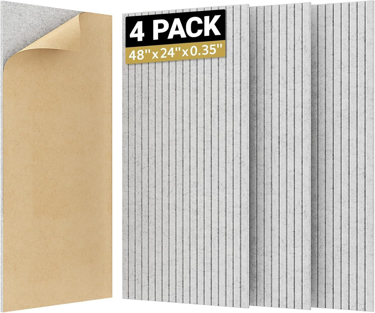 Acoustic Soundproof Wall Panels 4 Pack Grey 120x60cm Self Adhesive Echo Absorb