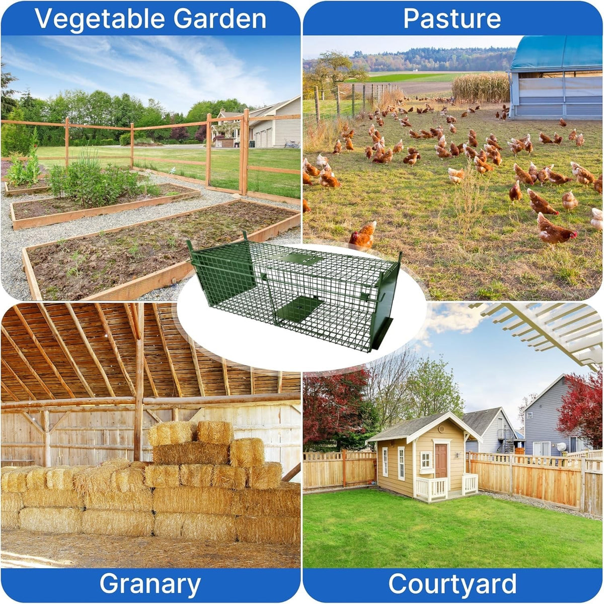 Humane Animal Trap Cage 80cm Double Door Live Catch Foldable Metal Green Rabbit