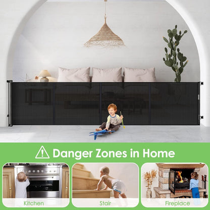 Baby Gate Retractable Pet Gate Extra Long 5M 500cm Black Indoor Outdoor Kids