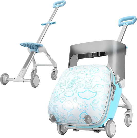 Kids Ride On Suitcase 20in Carry On Luggage Seat Stroller Wheels Guard Rail