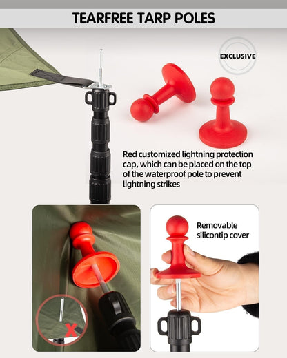 Tent Poles Telescoping Tarp Aluminum 8.7FT Adjustable Set 2 Camping Hiking Black