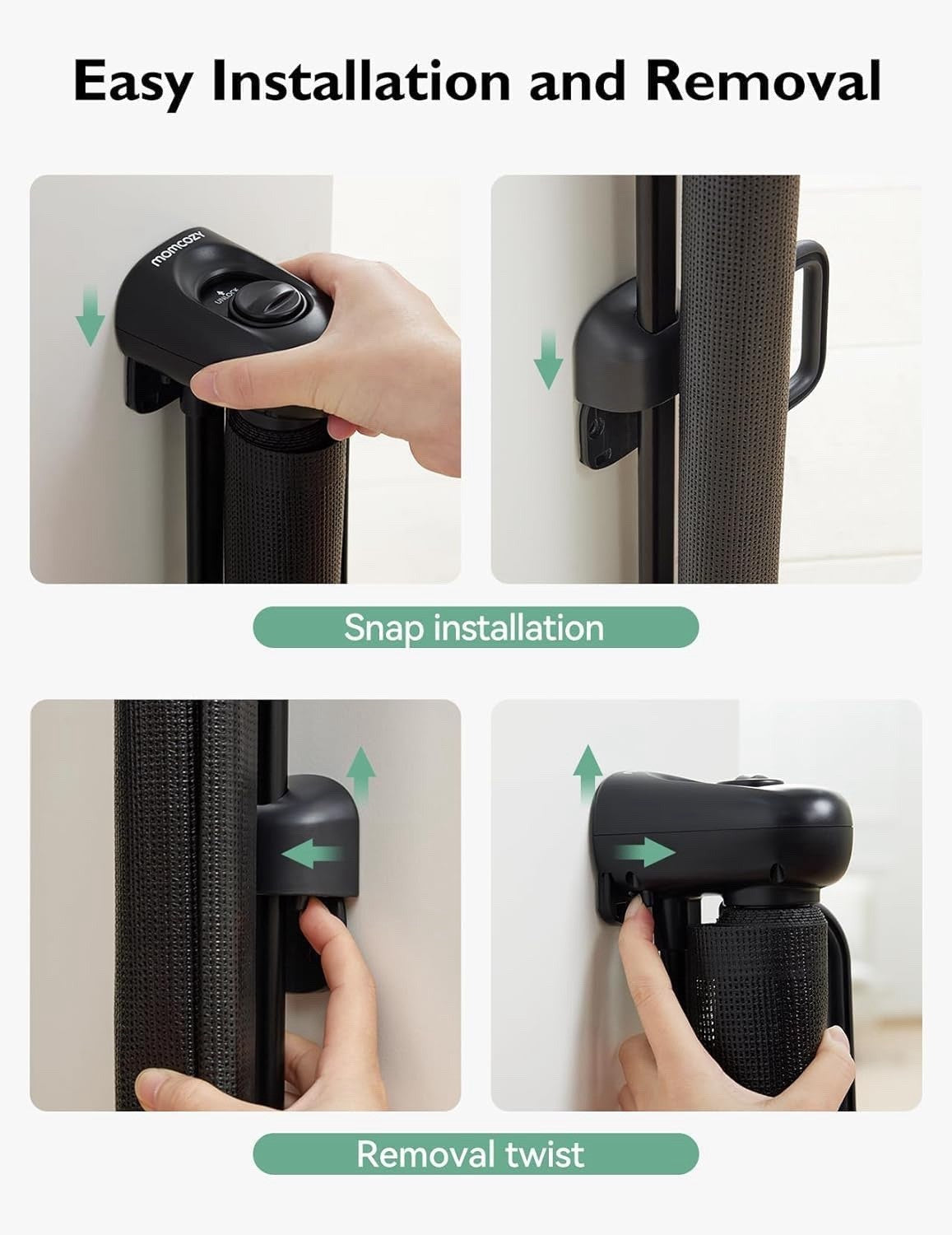 Baby Safety Gate Retractable Mesh 140cm Wide 84cm Black Stair Door Pet Barrier