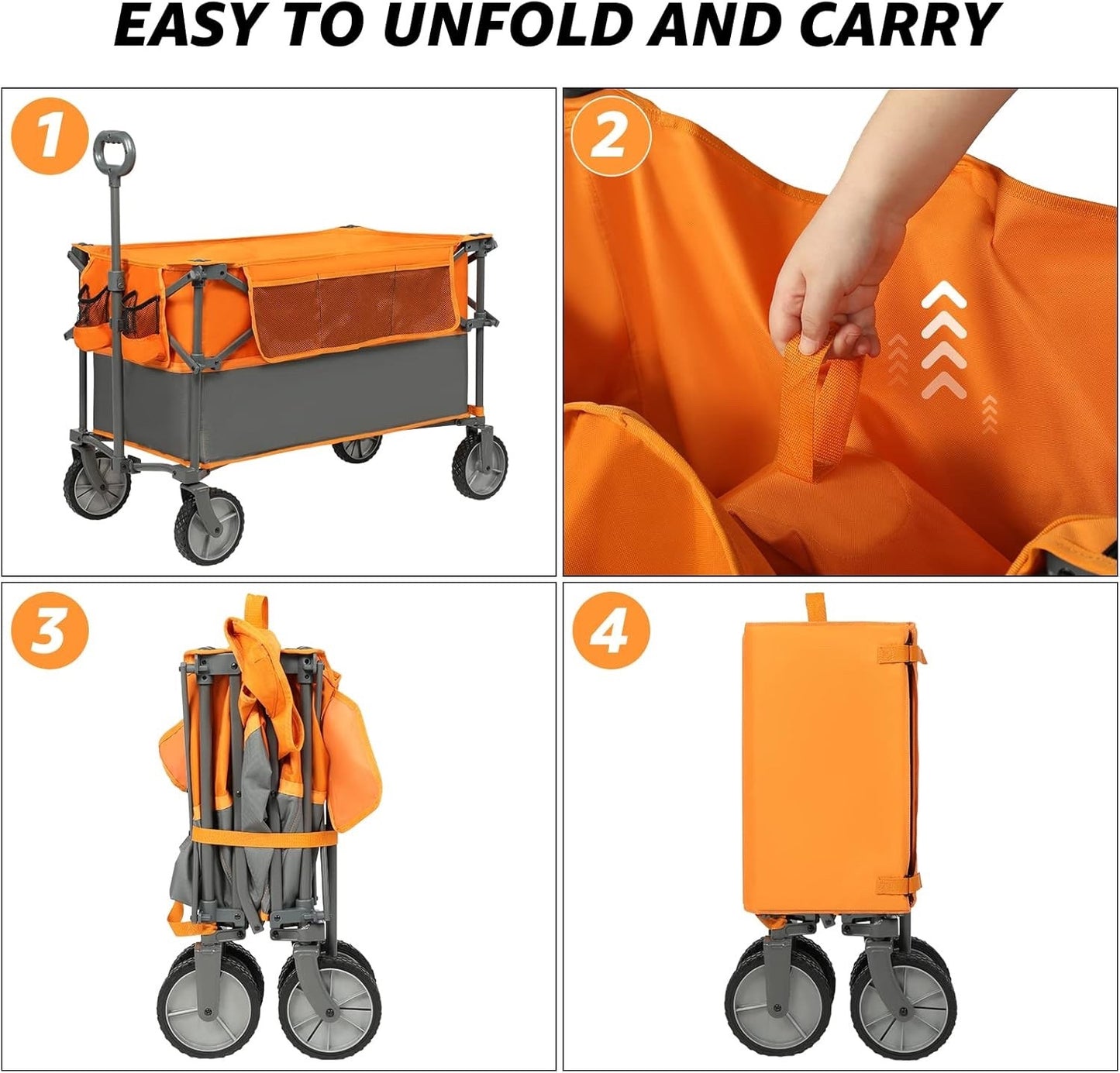 Folding Trolley Festival Wagon XL Garden Beach Camping Cart Orange Heavy Duty