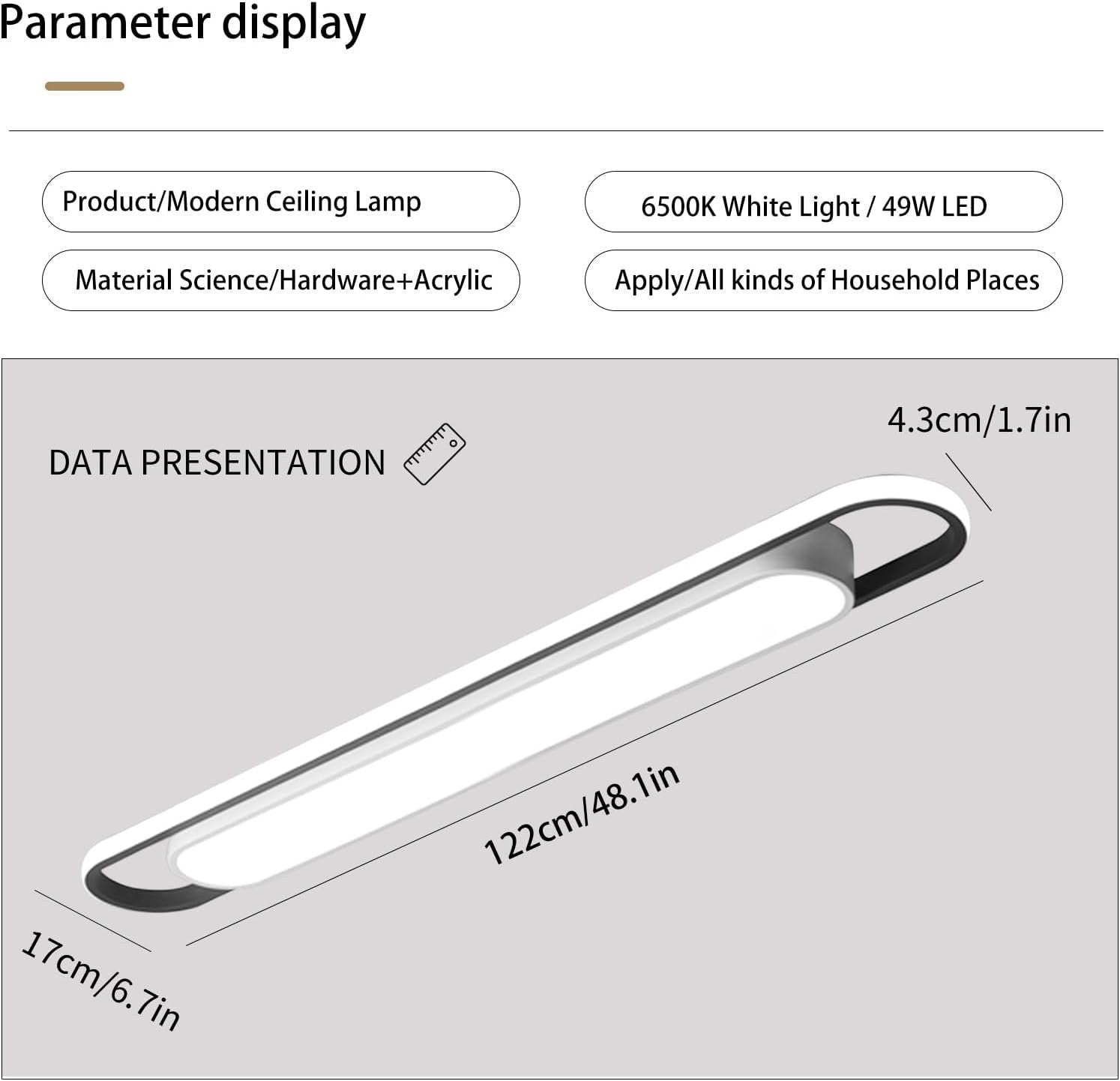 LED Ceiling Light Fixture 62W 6000K Linear Acrylic Metal Hallway Lamp 122cm UK