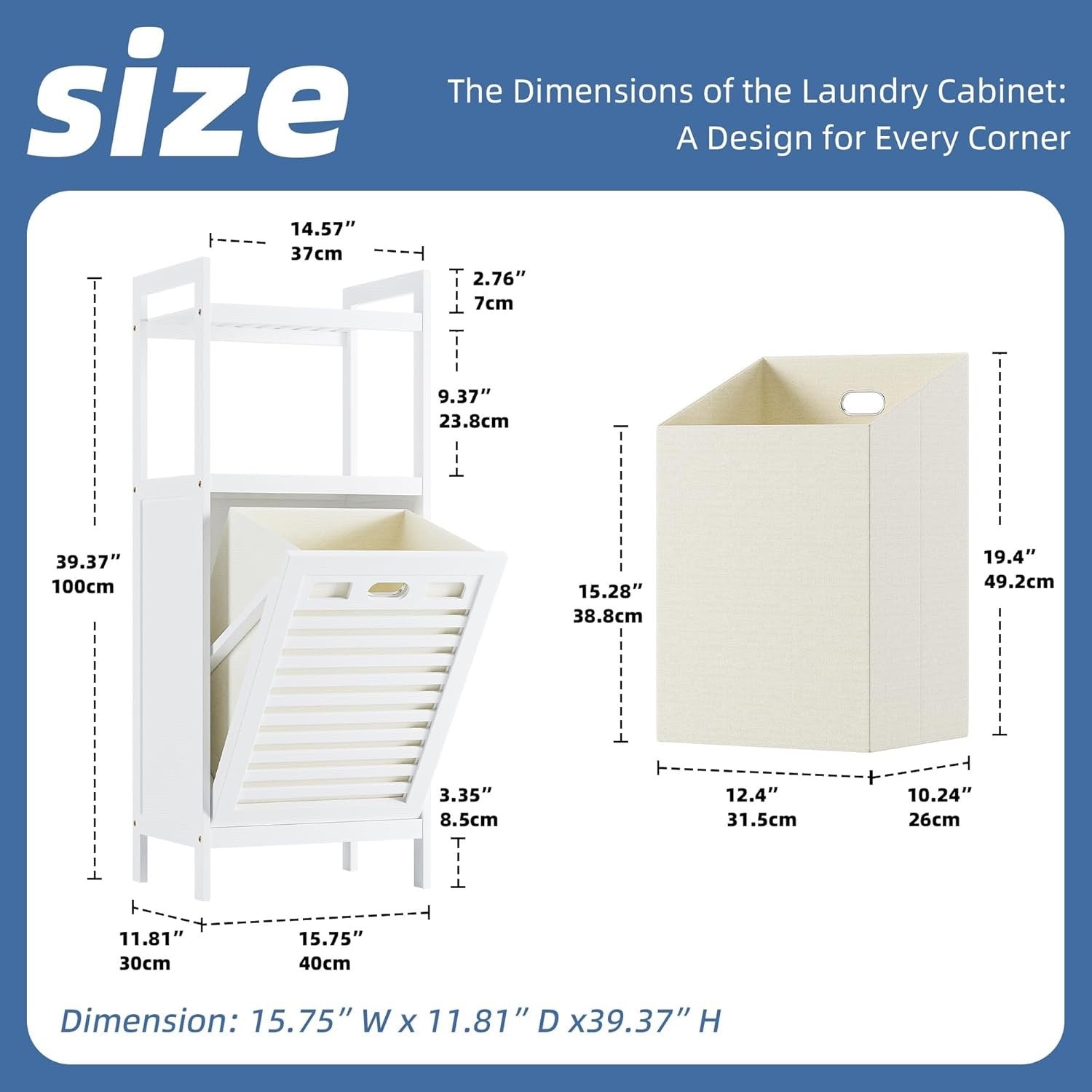 Laundry Hamper Cabinet Bamboo Tilt Out Bathroom Storage Basket Shelf 40L White
