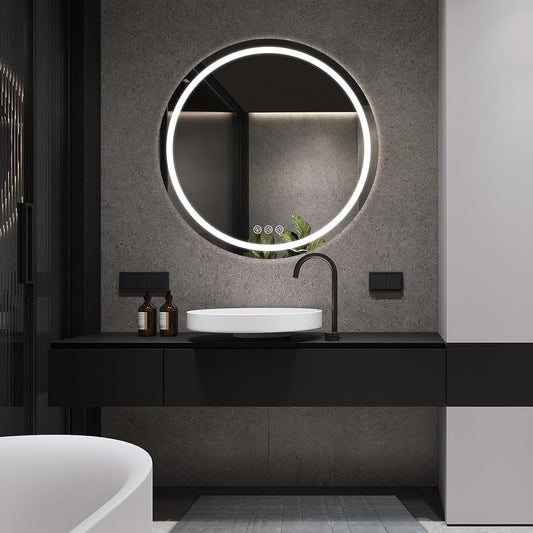 70cm LED Bathroom Mirror Round Anti Fog Dimmable 3 Light IP44 Waterproof Glass