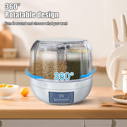 Rotating Dry Food Dispenser 6 Grid Rice Cereal Grain Storage Container