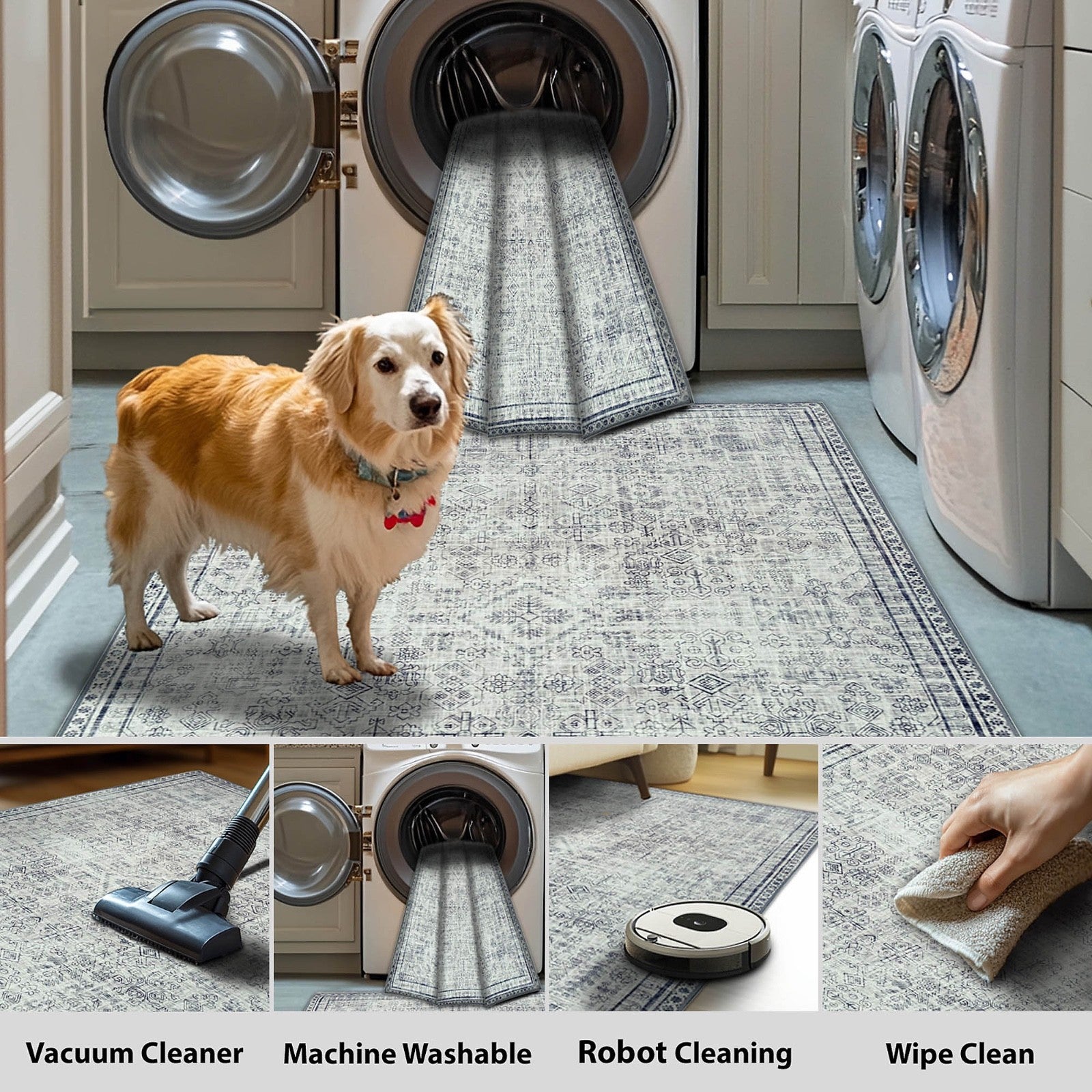 Machine Washable Area Rug 152x213cm Living Room Bedroom Cream Taupe Grey