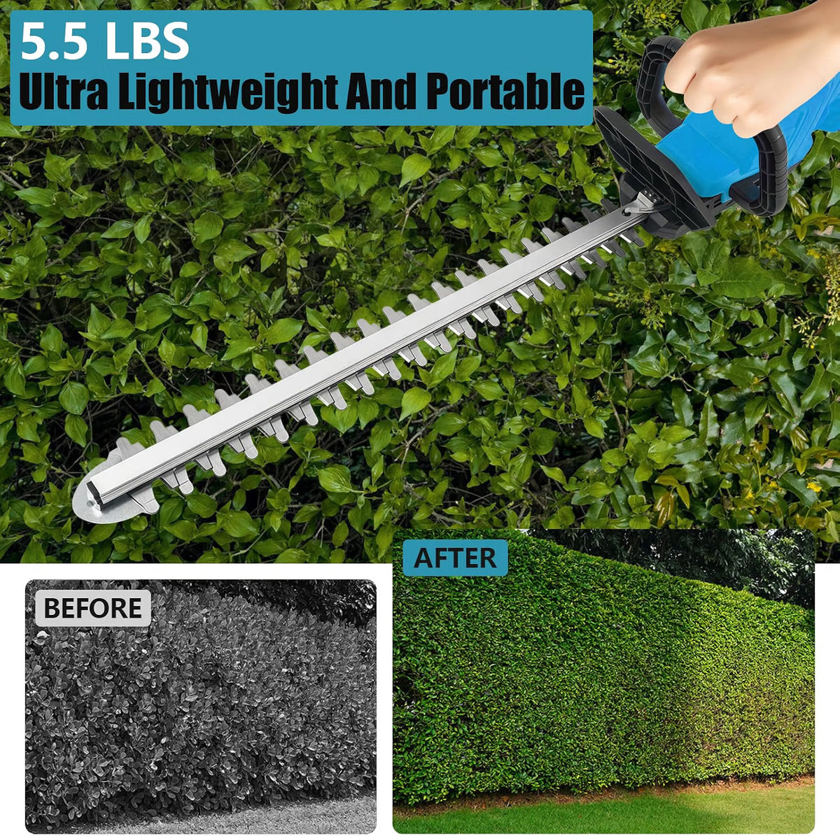 Cordless Hedge Trimmer 50cm 18V Brushless 180° Rotating Head 16mm Cutting