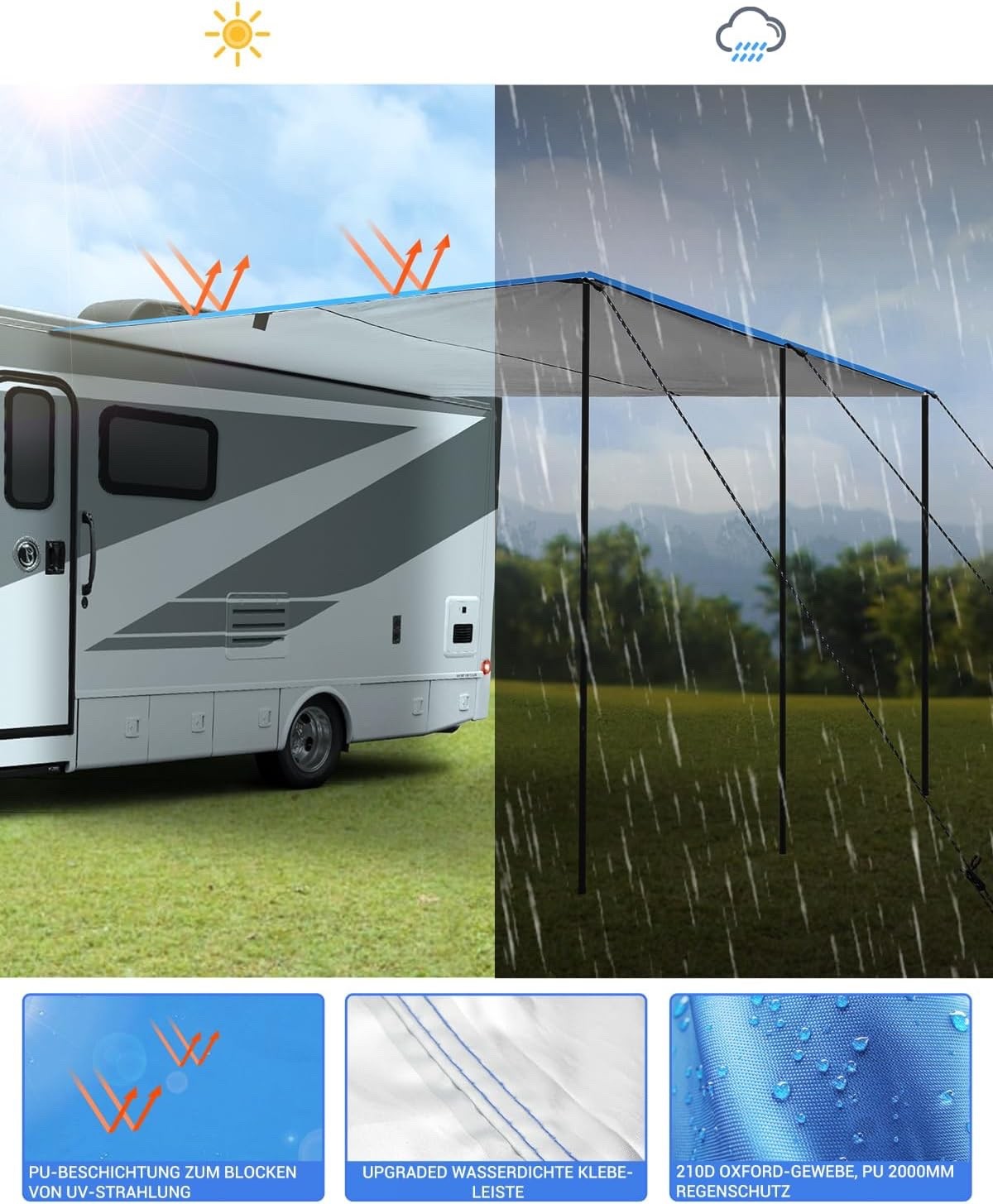 Campervan Awning Caravan Canopy 3.5x2.4m 3 Keder Sizes 210D Waterproof UV Cover