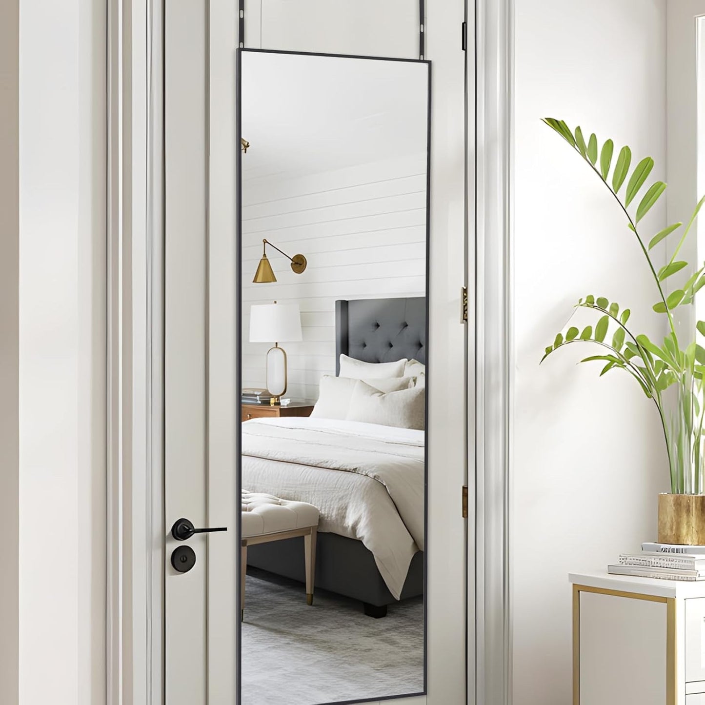 Over Door Full Length Mirror 122x35cm Black Aluminium Frame Bedroom Hanging