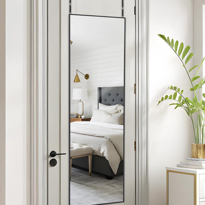 Over Door Full Length Mirror 122x35cm Black Aluminium Frame Bedroom Hanging