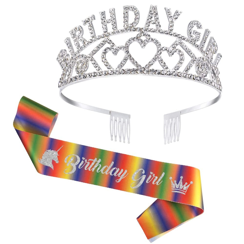 Sash Crystal Tiara Kit Meiyaa Silver Rhinestone Tiara and Birthday Sash