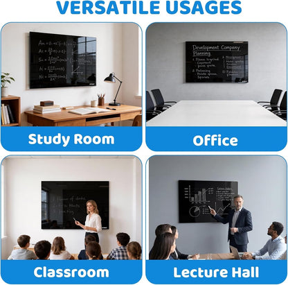 Glass Whiteboard Magnetic Dry Erase 60x40cm Frameless Tempered Wall Black Marker