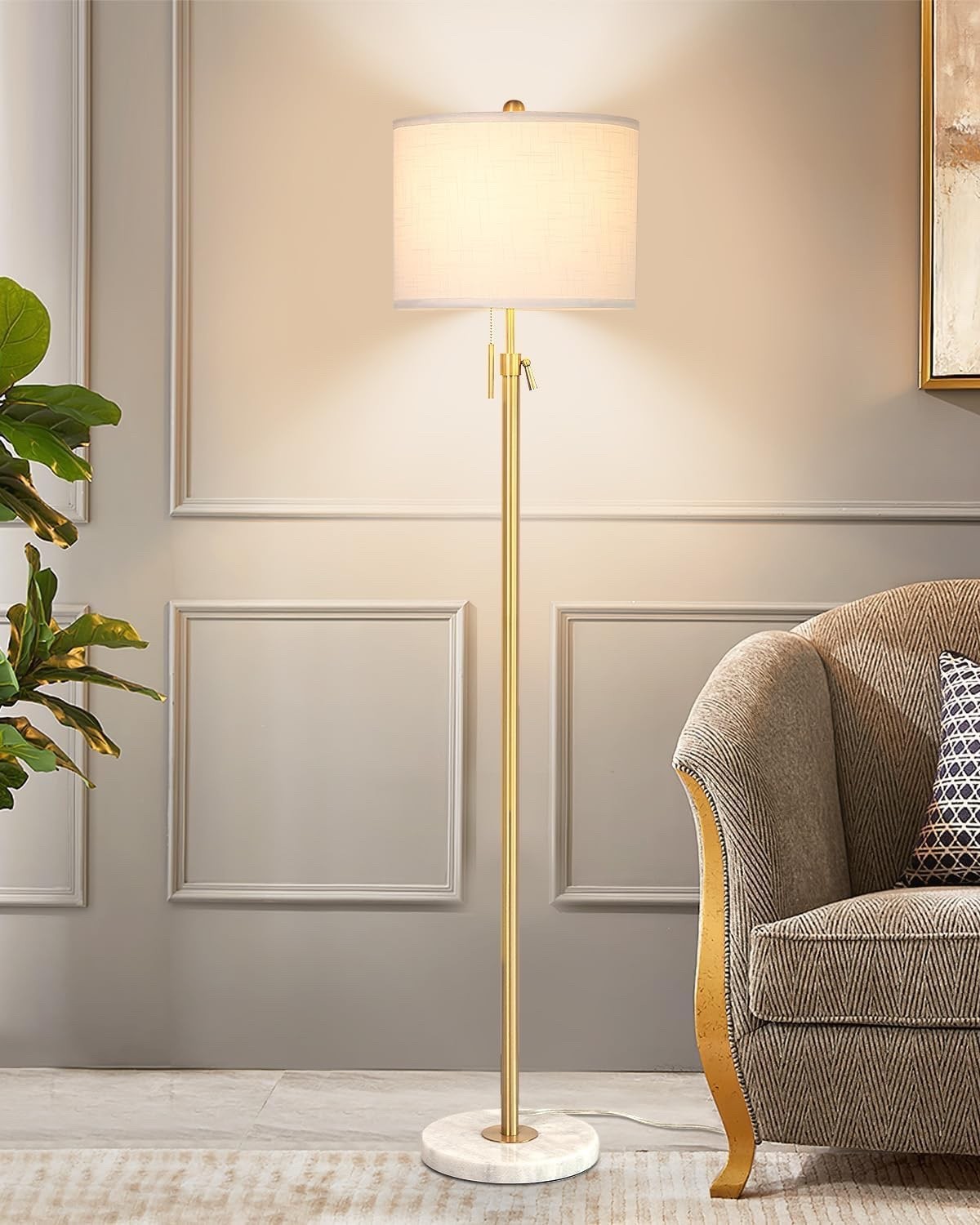 Modern Gold Floor Lamp with Lampshade 3 Colour Lighting Living Room