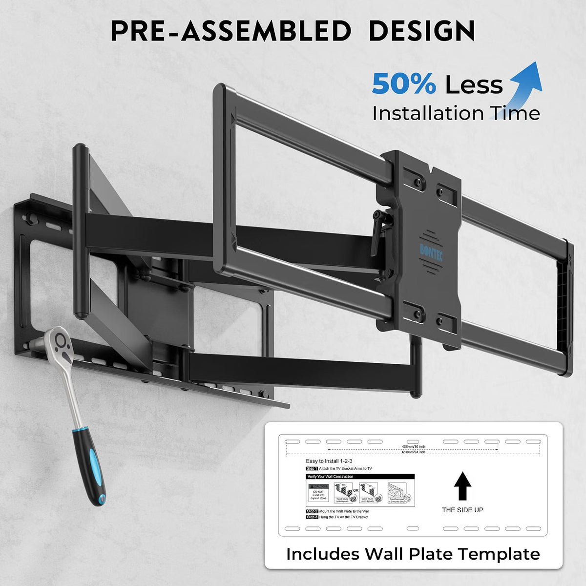 TV Wall Mount Bracket 60-110in 125kg VESA 800x600 Full Motion 1016mm Arm Black