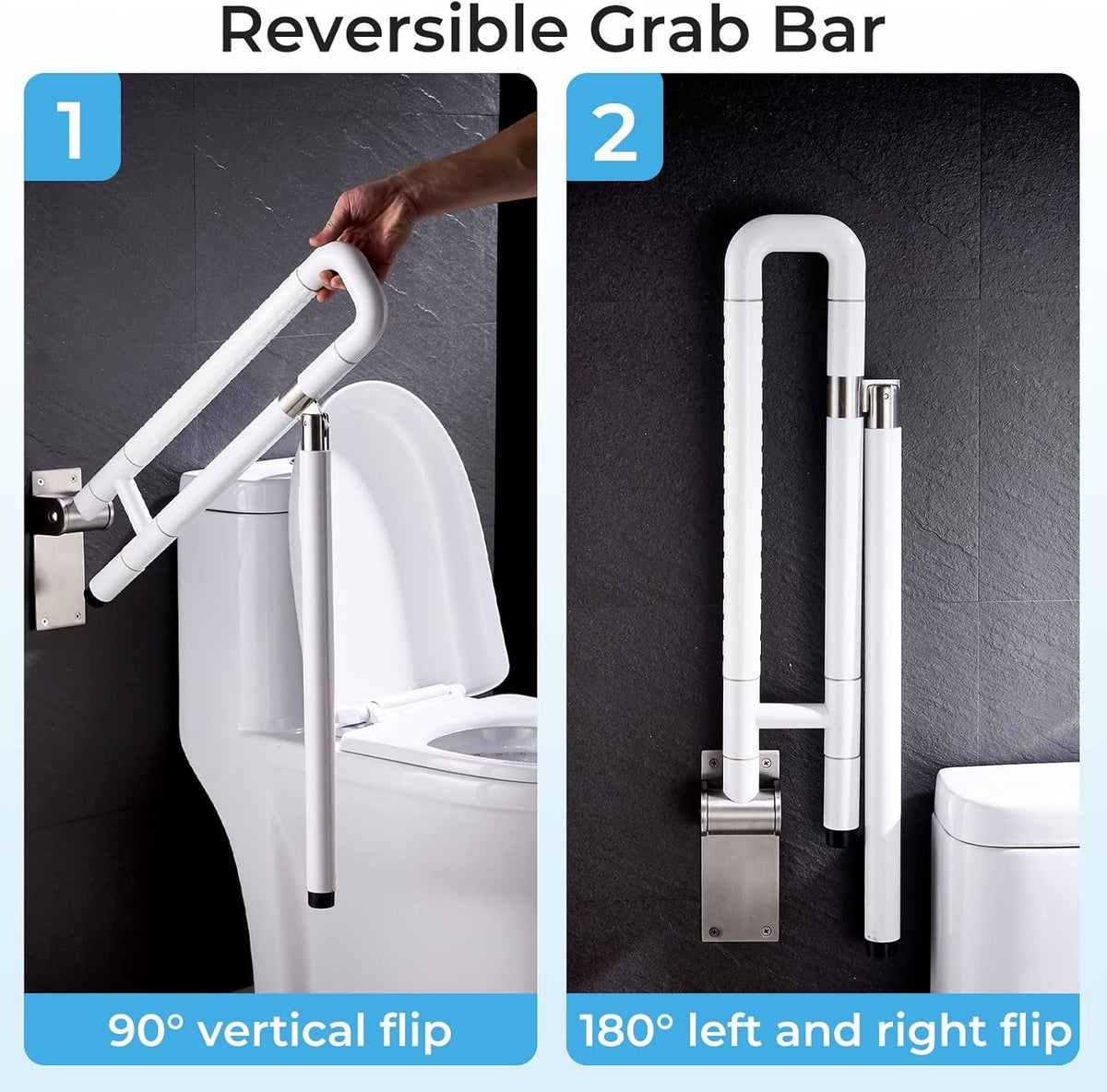Toilet Grab Rail Foldable 65cm Wall Mounted Stainless Steel Bathroom Support Whi