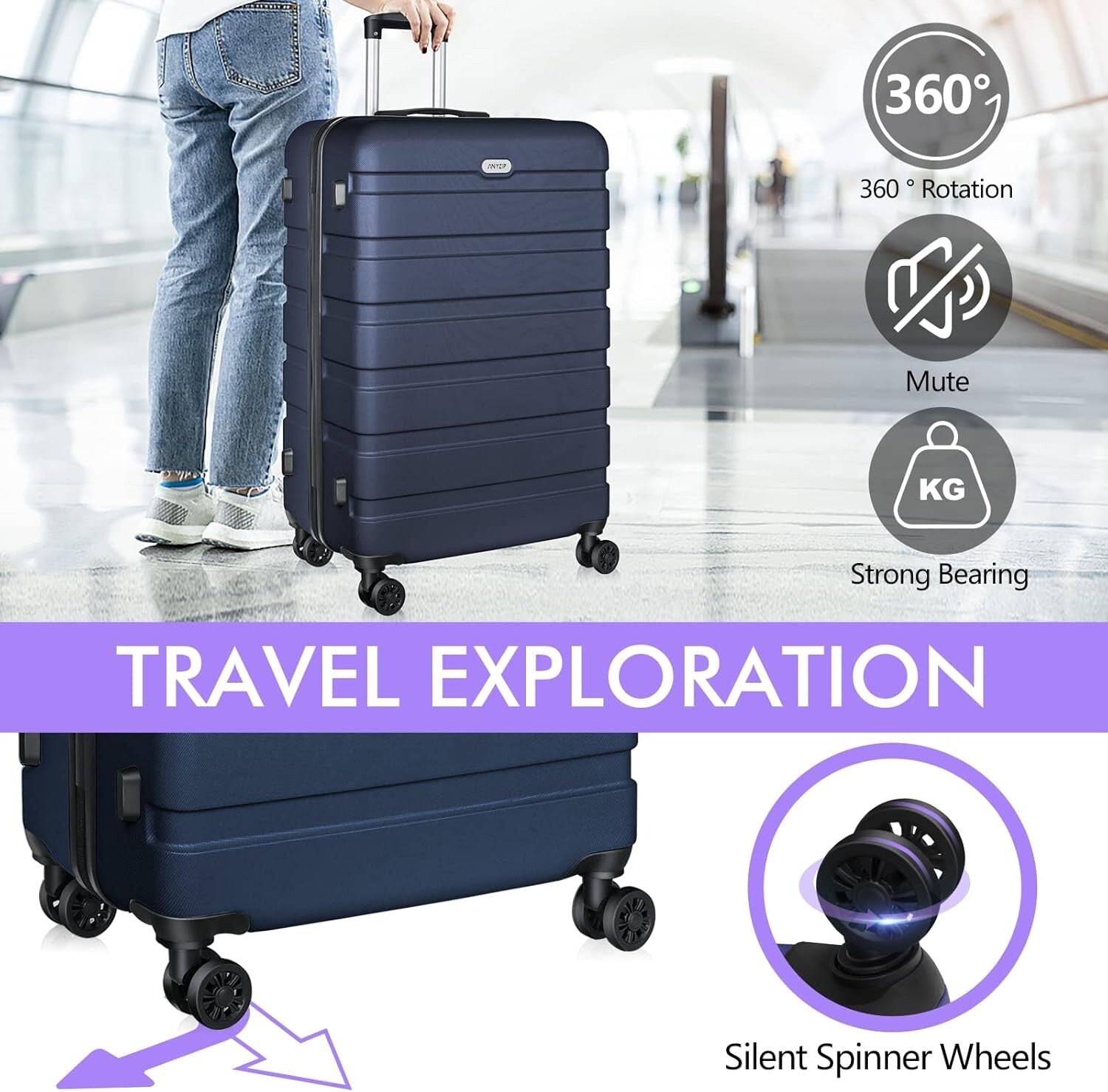 AnyZip Luggage PC ABS Hardside Lightweight Suitcase with 4 Universal Wheels 24"