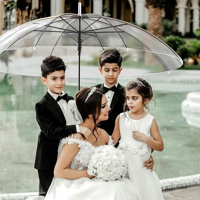 Clear Wedding Umbrellas 10 Pack Transparent Dome White Semi Auto Bride Party