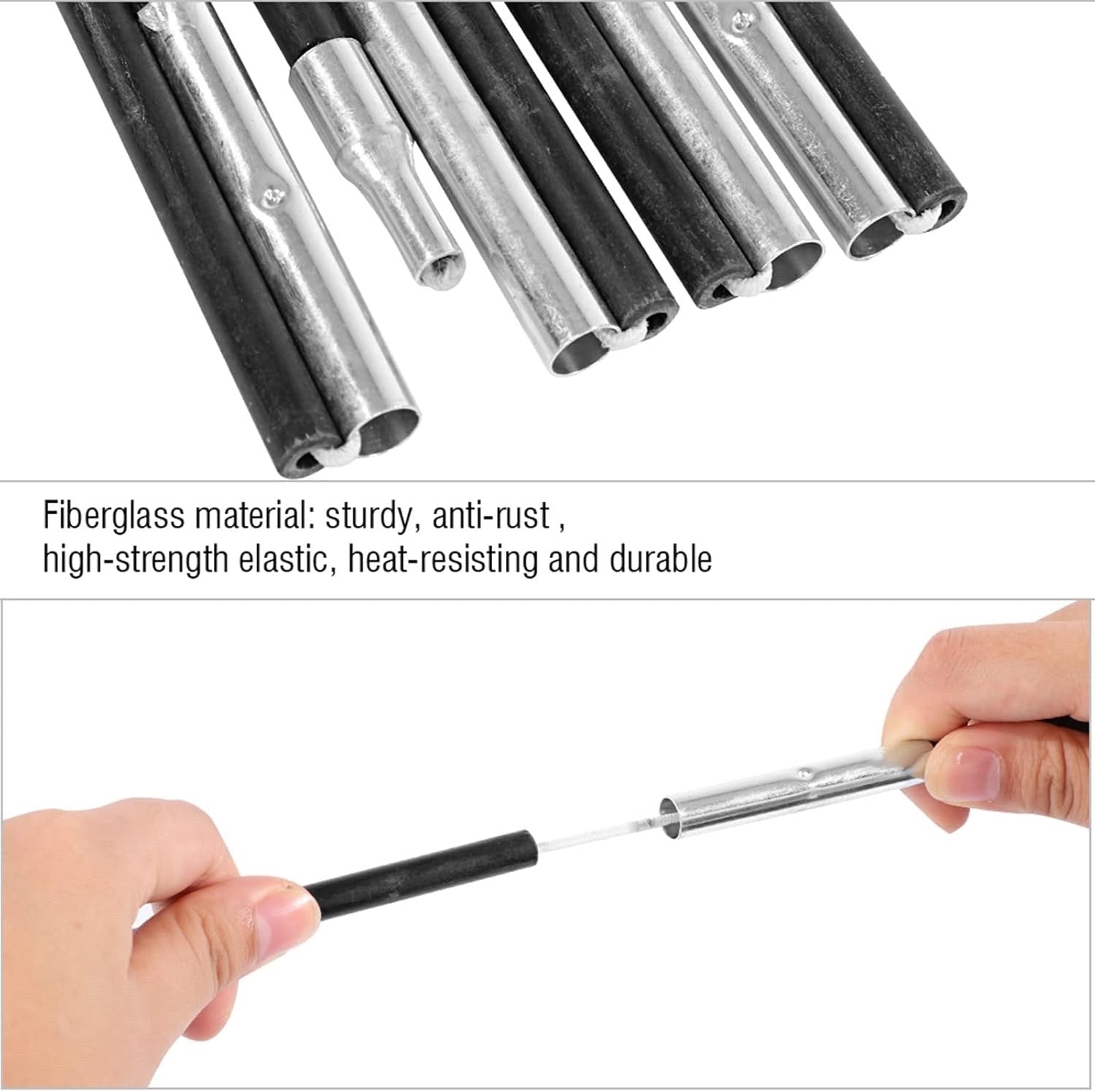 Ejoyous Fiberglass Tent Poles 4.9M 9 Sections Awning Support Rods Camping Tarp