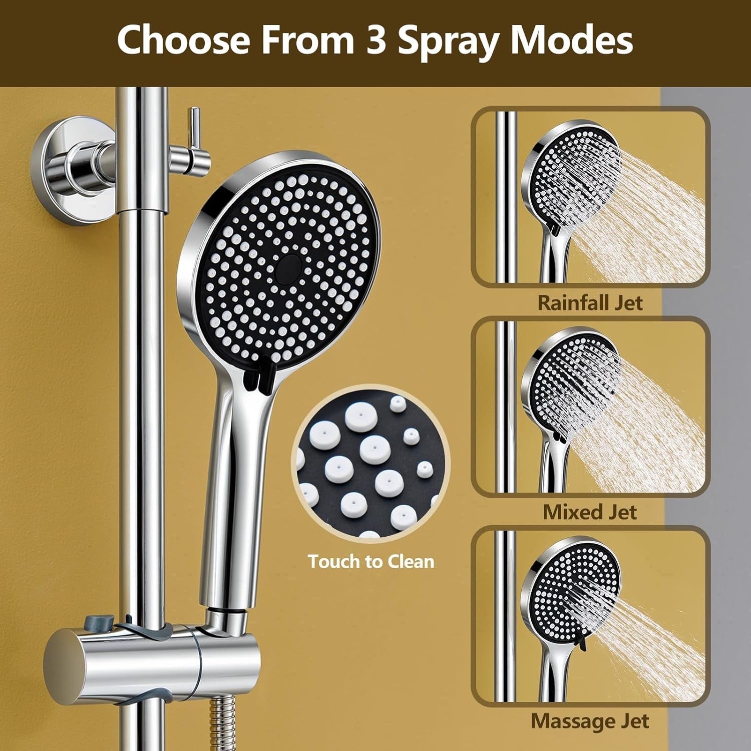 Thermostatic Shower System Chrome 25cm Rainfall Handheld 3 Spray Modes Rail