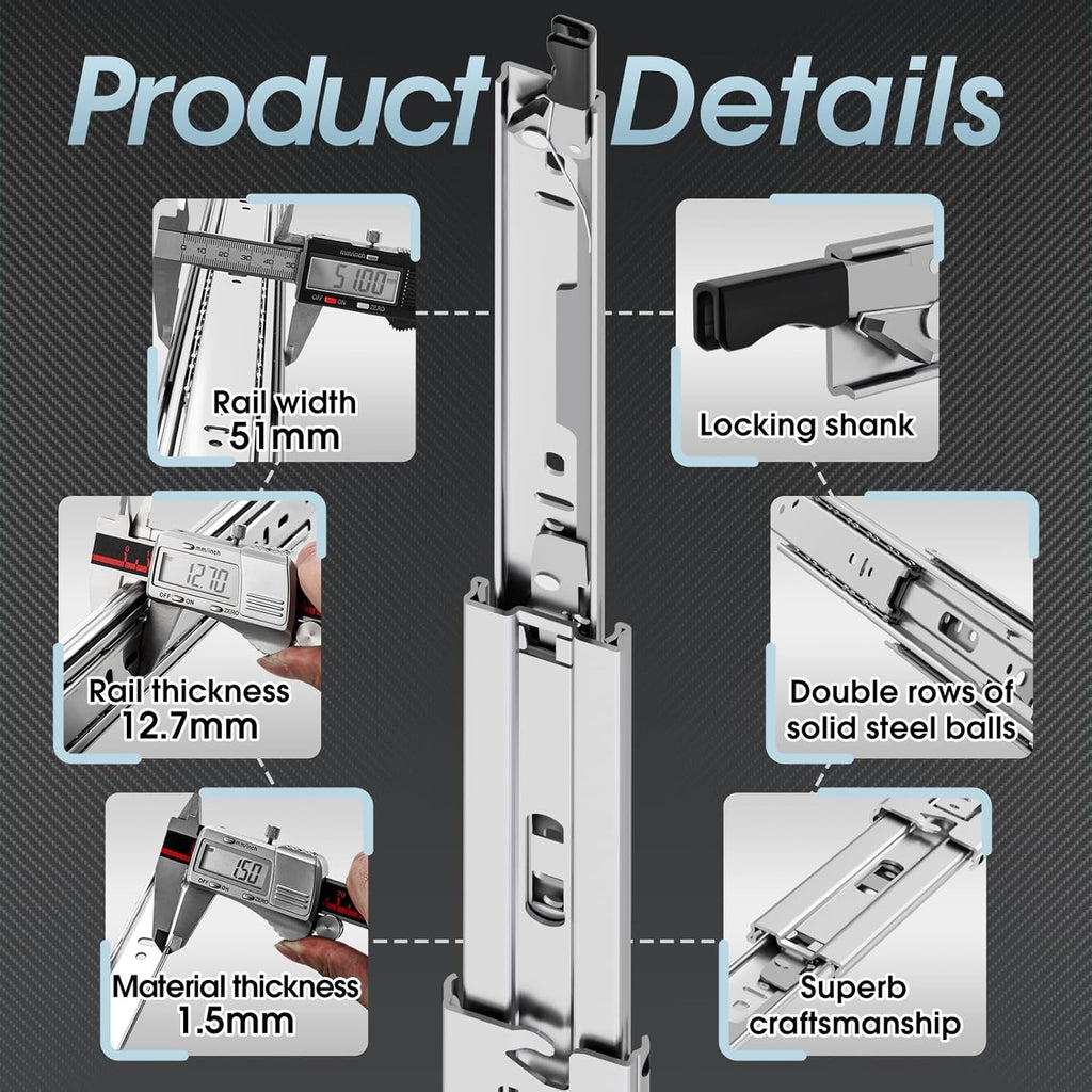 Heavy Duty Drawer Runners Full Extension Ball Bearing Slides 68kg