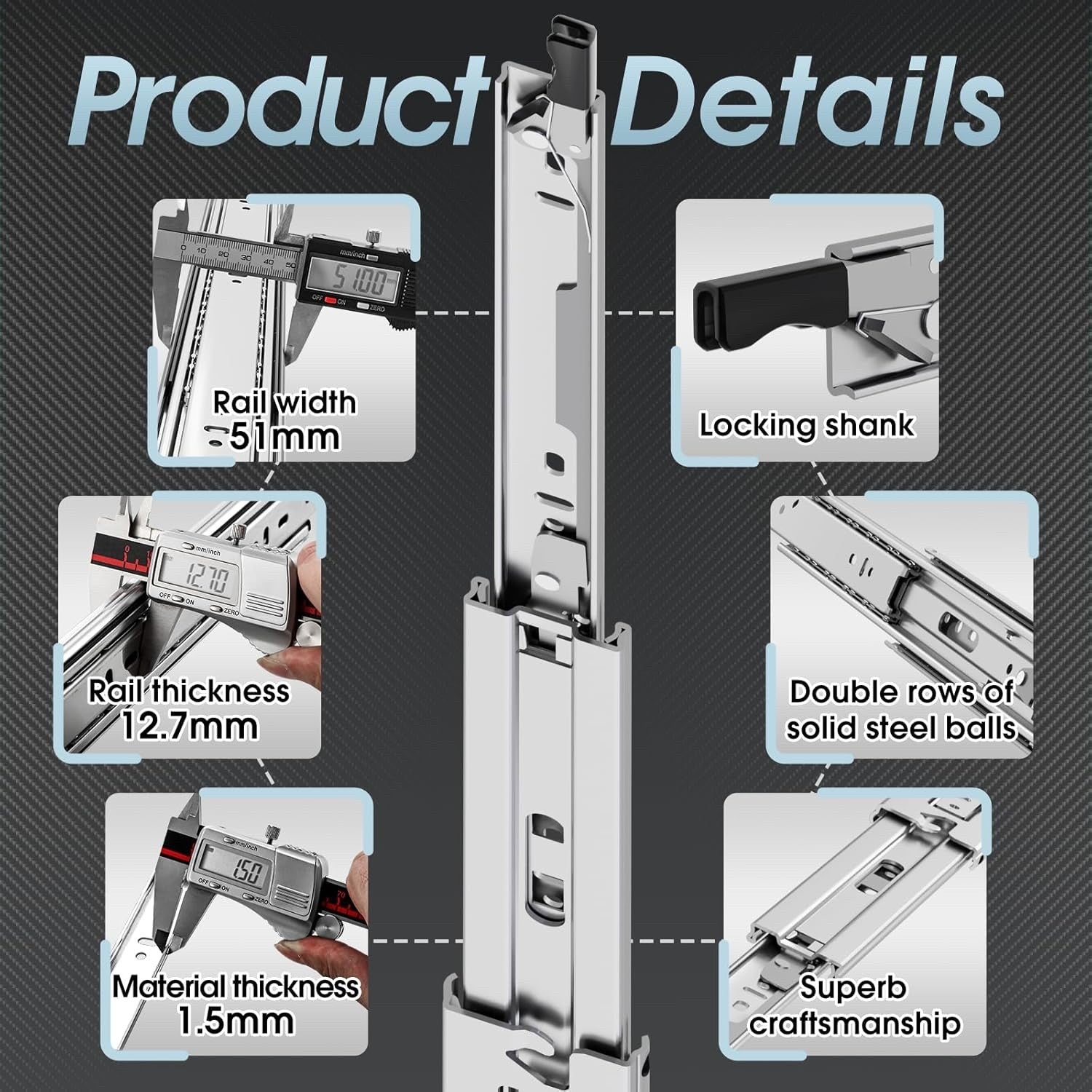 Heavy Duty Drawer Runners Full Extension Ball Bearing Slides 68kg