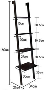 4 Tier Ladder Shelf 160cm Tall Leaning Bookcase Open Storage Rack Black