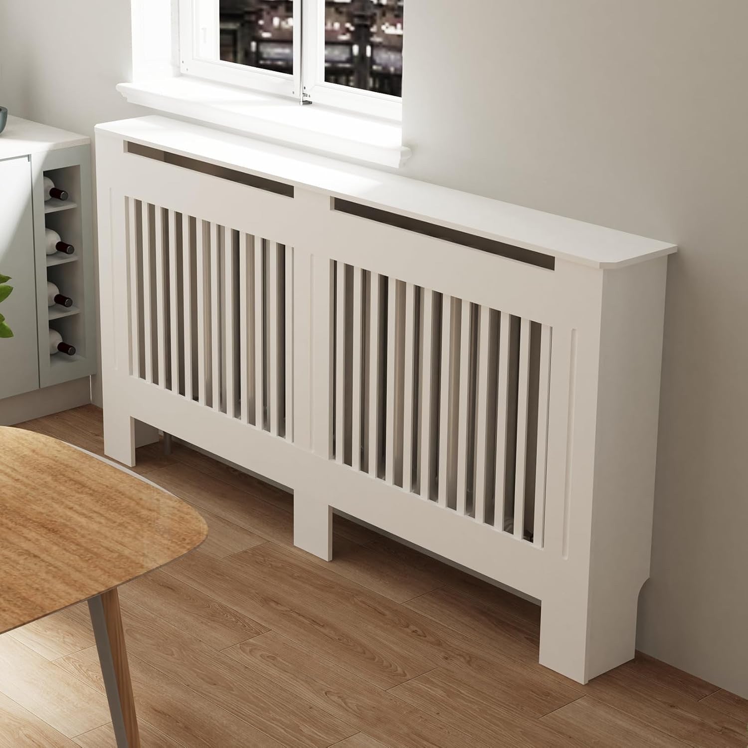 Tall White MDF Radiator Cover 100cm Internal Height Slatted Cabinet Shelf