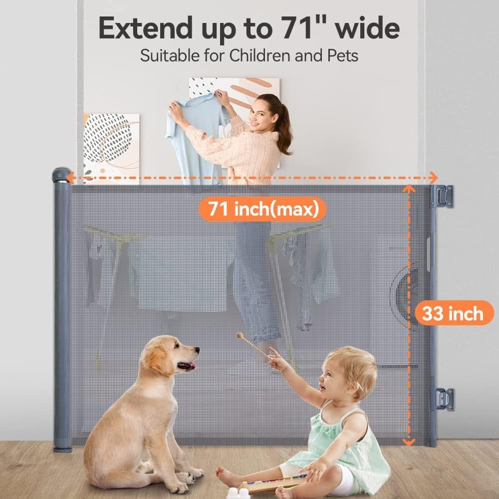Retractable Baby Gate Extra Wide 180cm 84cm Tall White Child Pet Safety Mesh