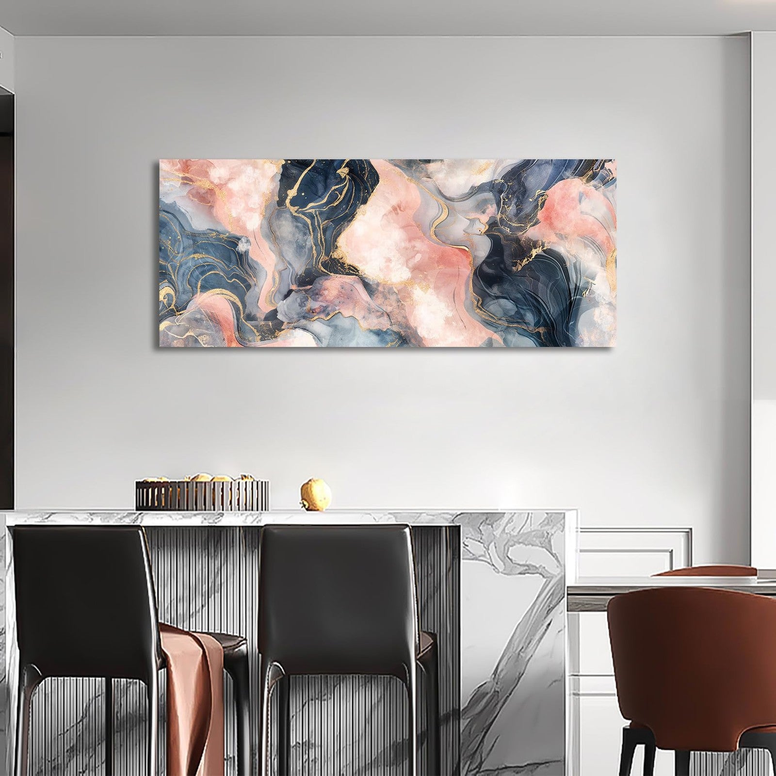 Large Abstract Marble Canvas Wall Art Grey Pink Gold Framed Picture 120x50cm