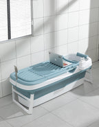 Schwänlein Foldable Adult Bathtub Portable Bath Tub Pillow & Basket Blue