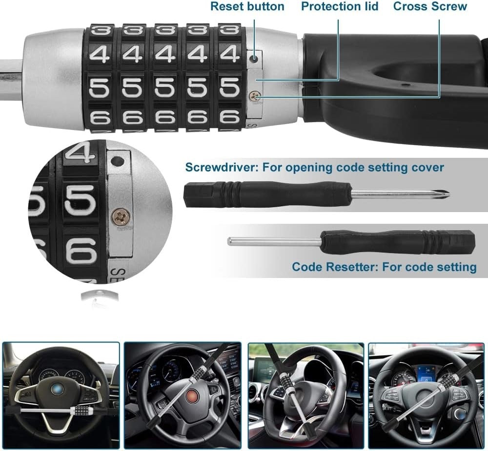 Universal 5-Digit Combination Steering Lock Keyless Anti-Theft Car Wheel Lock