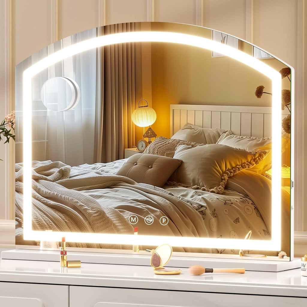 80x60cm Arch LED Vanity Mirror 10X Magnify 3 Color Dimmable USB Makeup