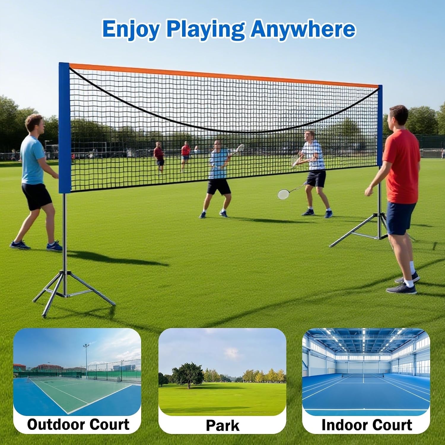 Badminton Net Portable Stand 4.1M Adjustable Height Tennis Volleyball Set Game