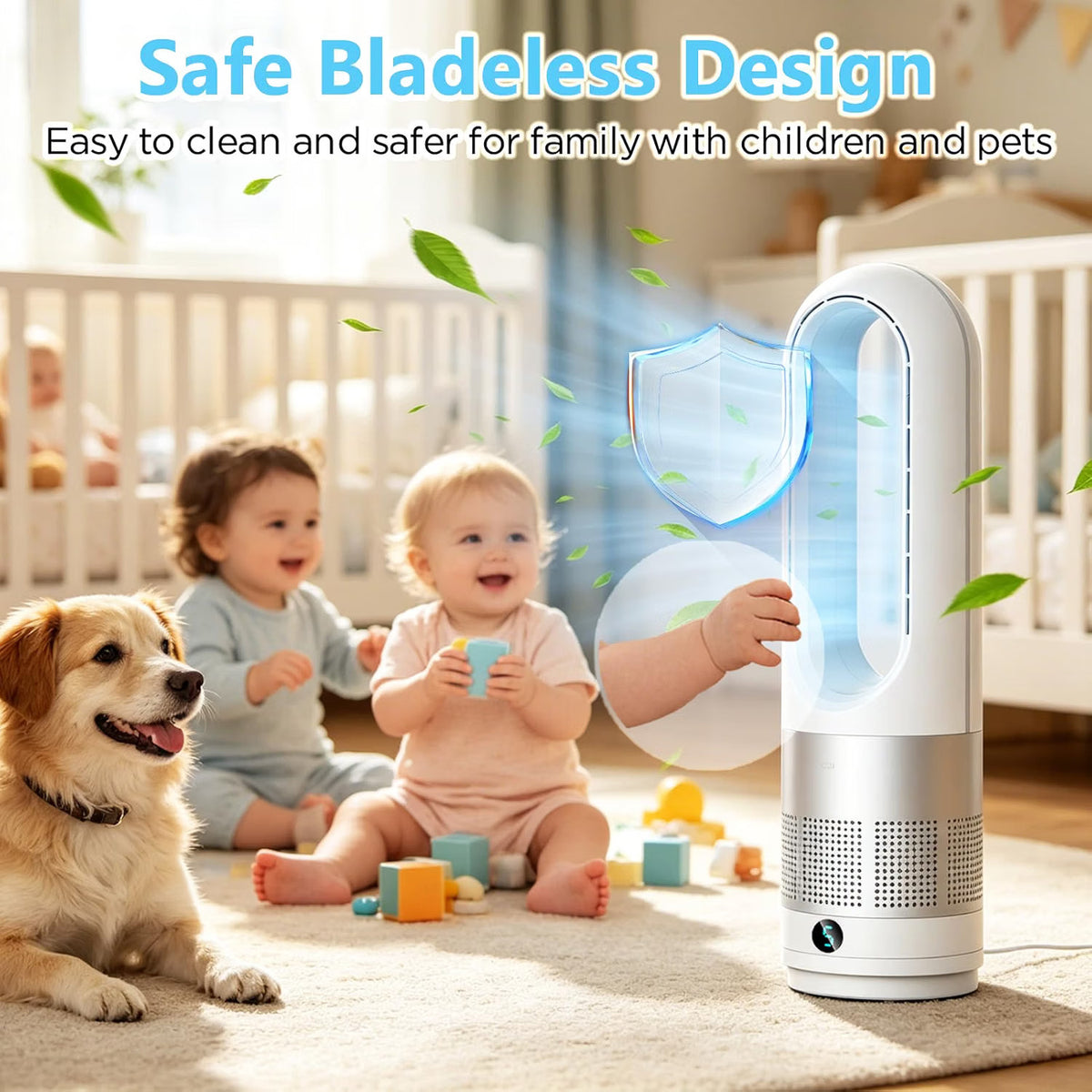 Bladeless Tower Fan 60cm Oscillating 8 Speed Remote LED Display 8H Timer