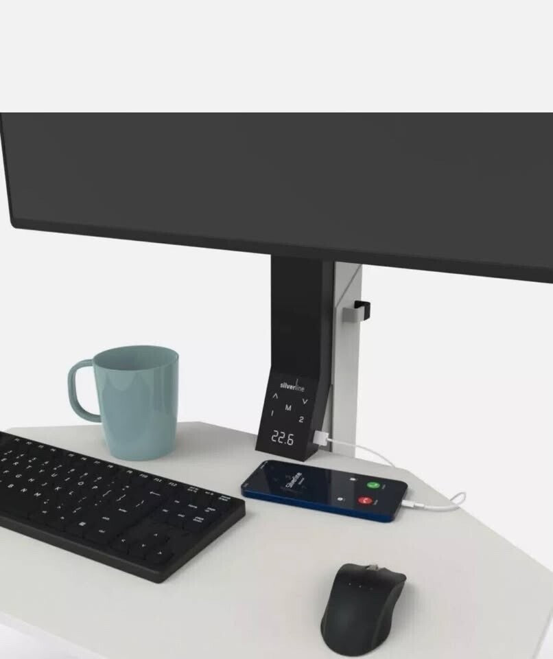 Silverline Freedom Electric Sit Stand Desk Riser Electric Single Monitor - White