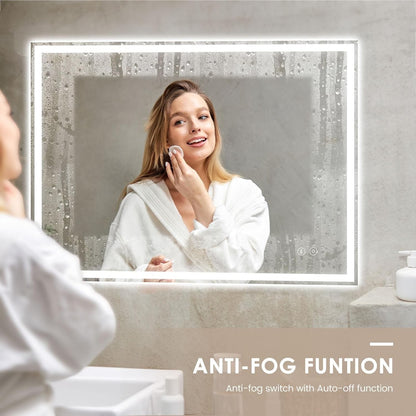 LED Bathroom Mirror Bluetooth 50x70 Speaker Anti Fog Dimmable Shaver Socket Wall