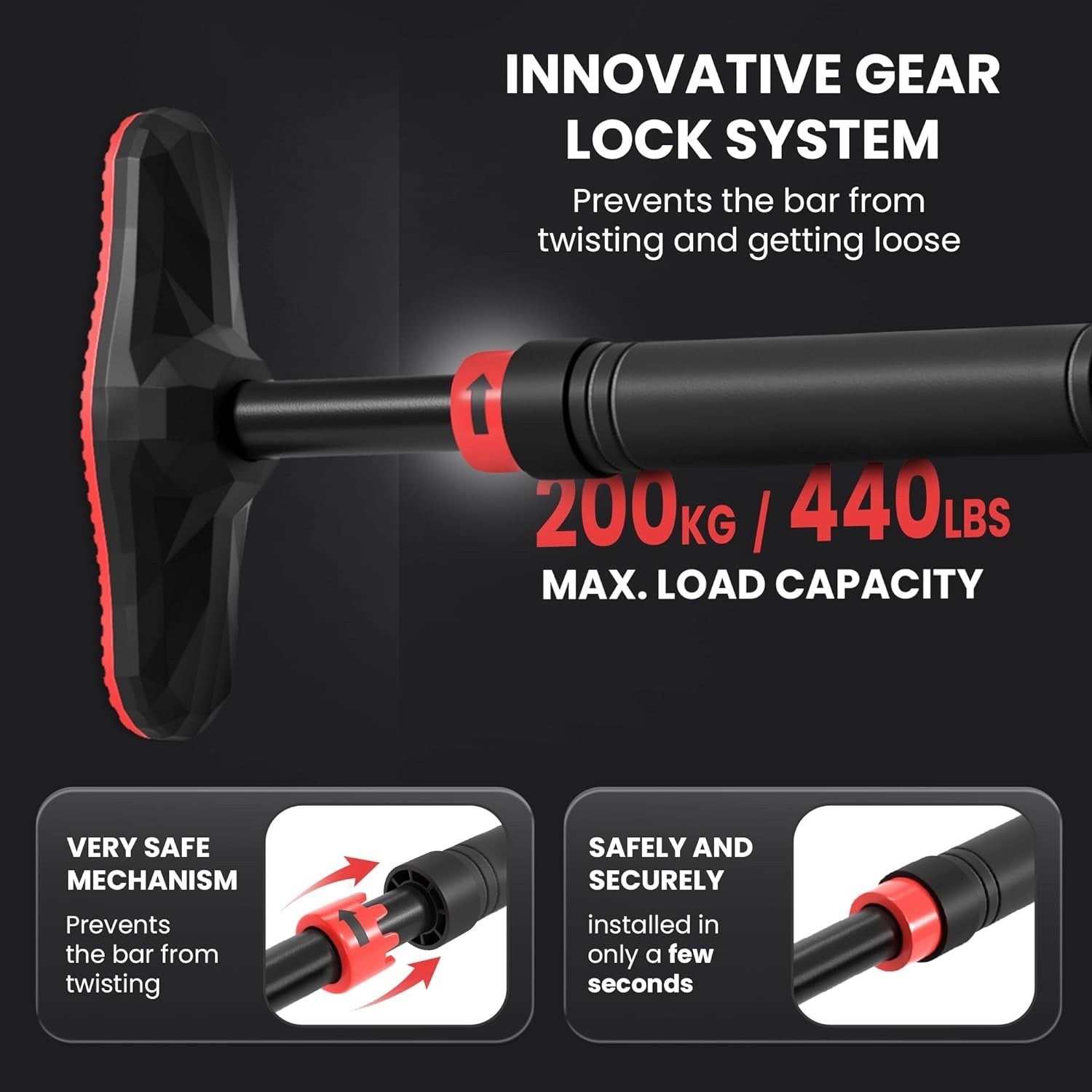 Pull Up Bar Door Frame No Screws Exercise E-Book Chin Up Padded Handles