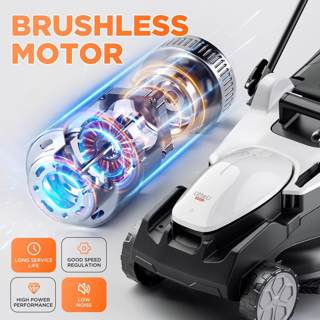 Litheli 40V Cordless Lawn Mower 43cm Brushless 2x4.0Ah Battery 40L