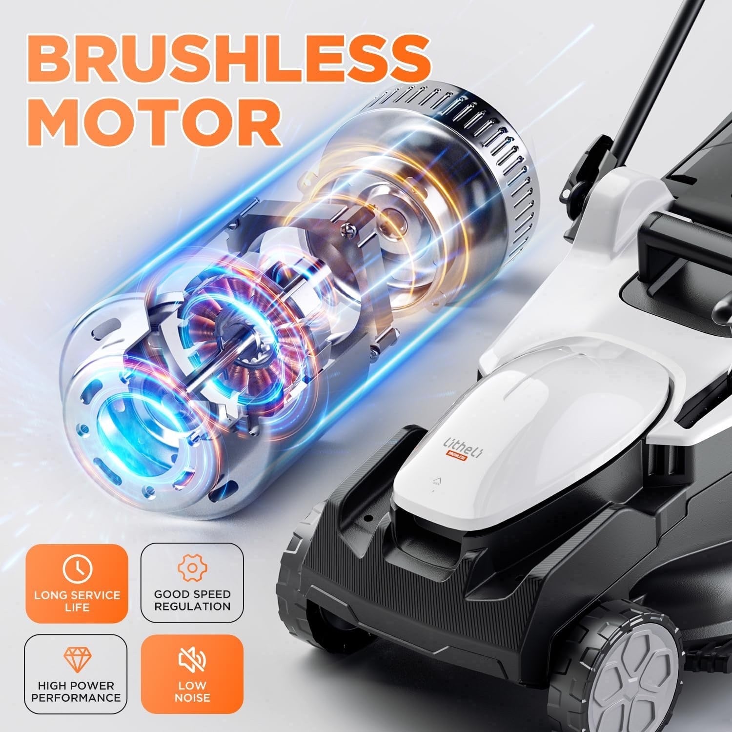 Litheli 40V Cordless Lawn Mower 43cm Brushless 2x4.0Ah Battery 40L