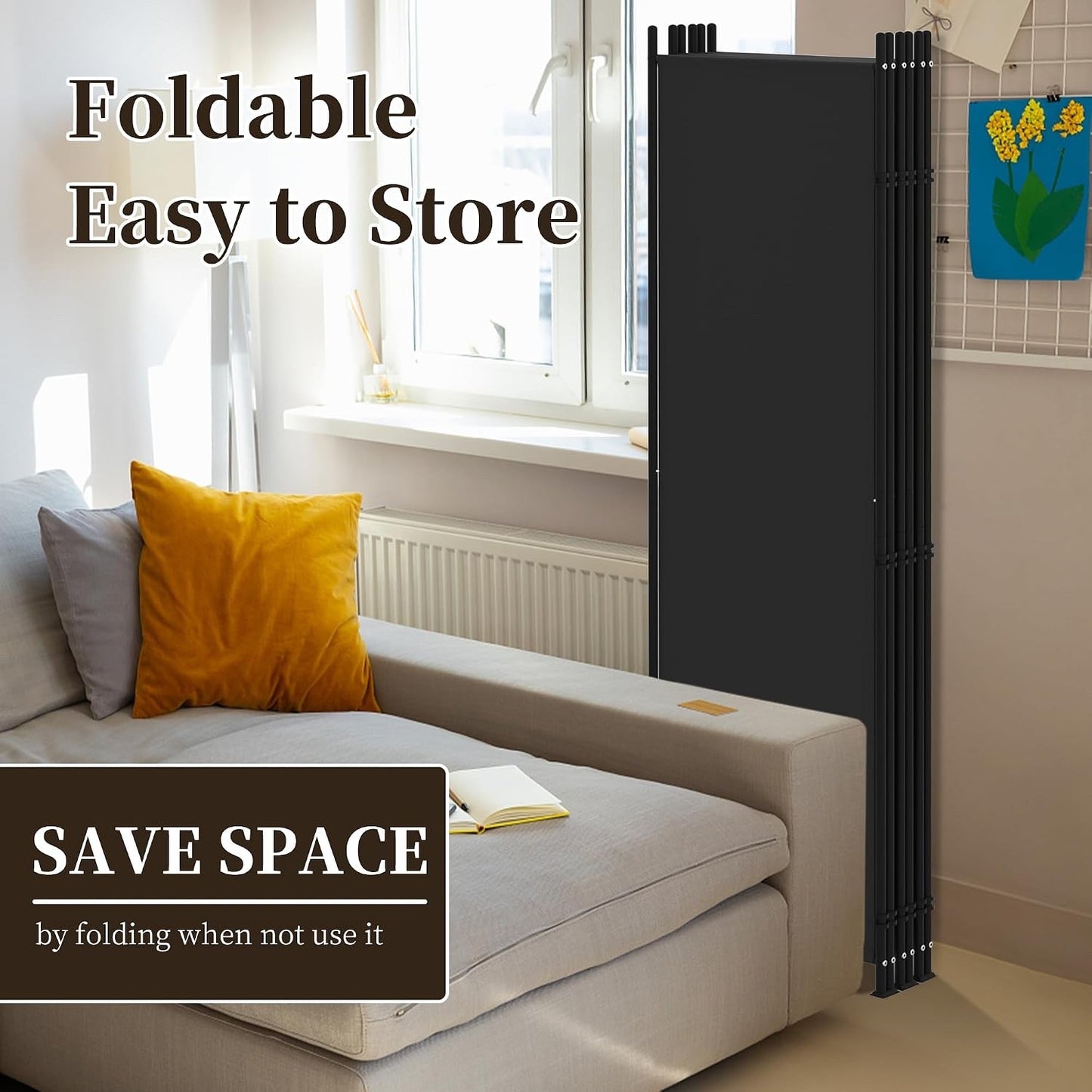 6 Panel Room Divider Folding Privacy Screen Freestanding Black Partition Home Of