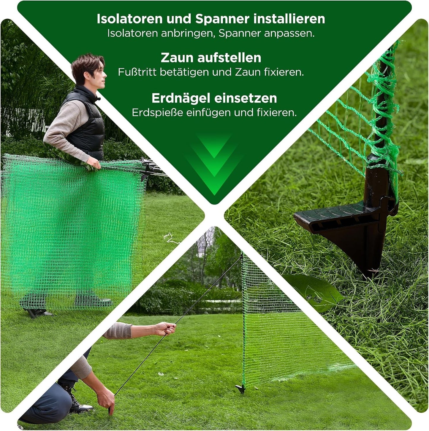 Garden Barrier Fencing Mesh 15m x 0.9m Green Temporary Fence 9 Pins Pet Poultry