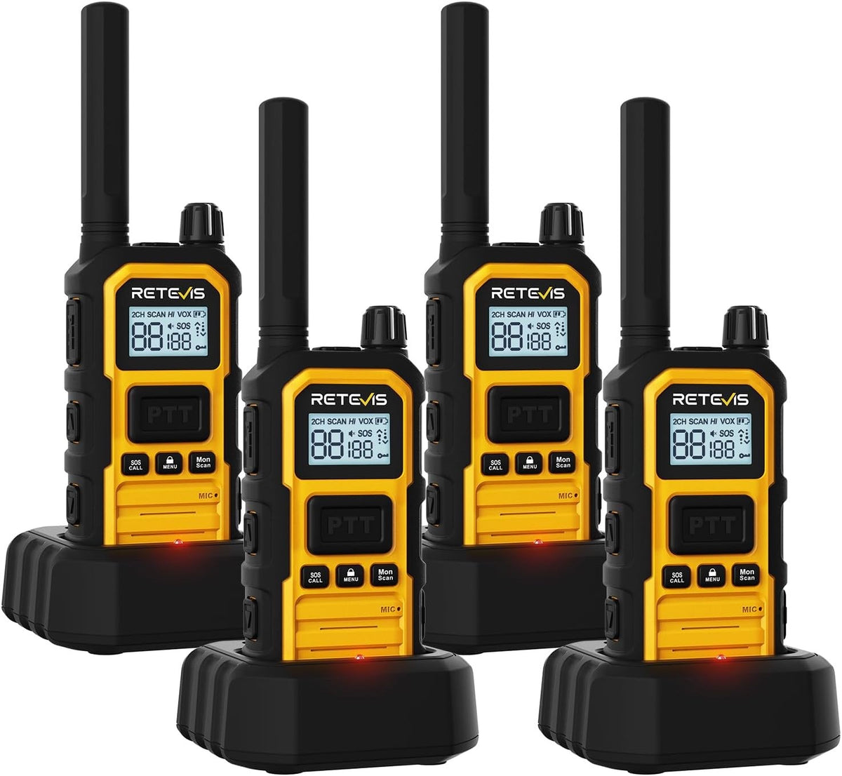 Walkie Talkie Two Way Radios Long Range IP67 Waterproof 2000mAh 4 Pack Yellow